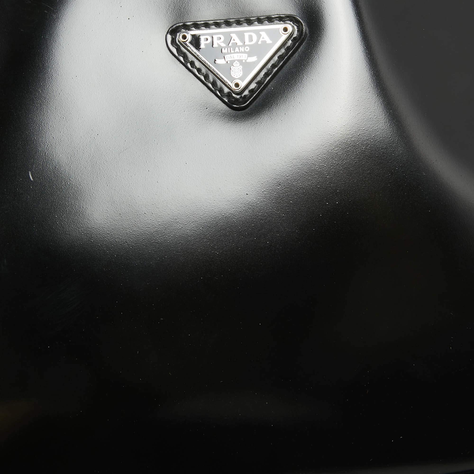 Prada Black Brushed Leather Cleo Shoulder Bag 2