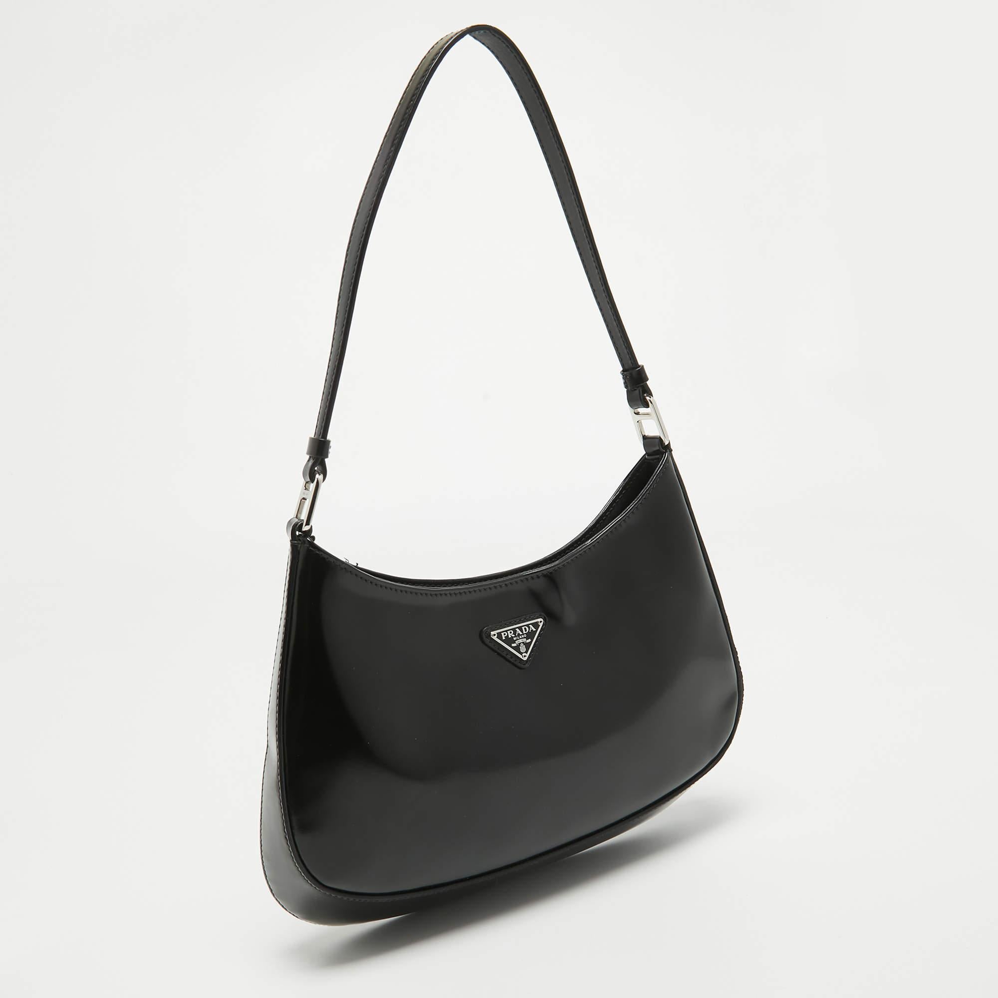 Prada Black Brushed Leather Cleo Shoulder Bag For Sale 5
