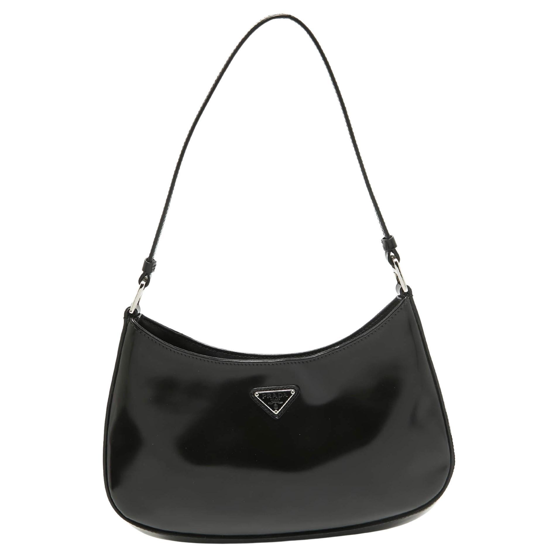 Prada Black Brushed Leather Cleo Shoulder Bag