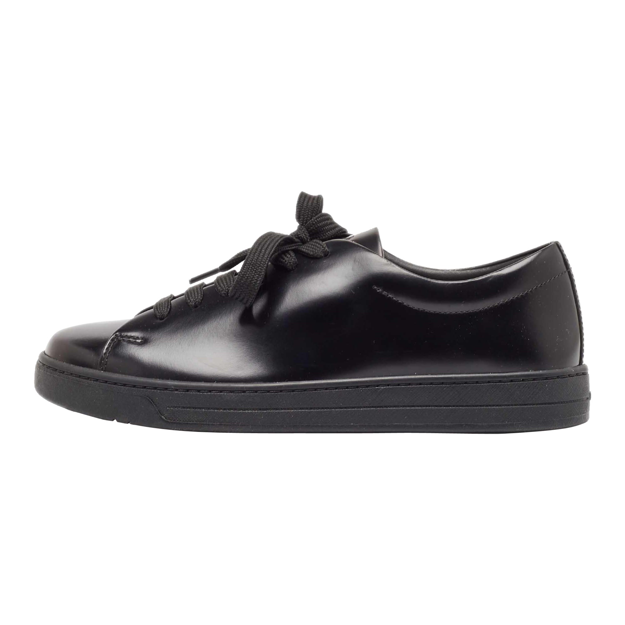 Prada Black Brushed Leather Low Top Sneakers Size 39