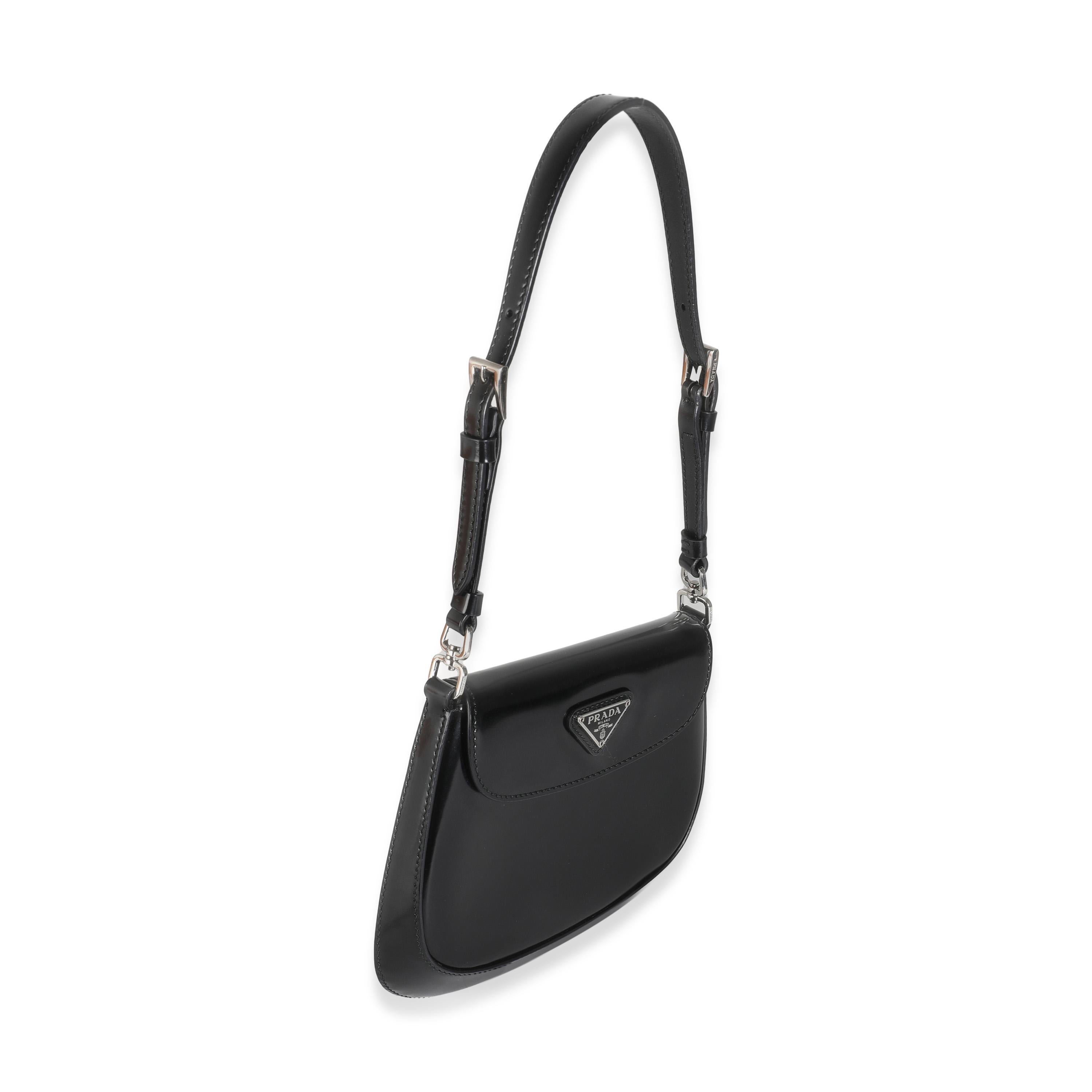 Prada Black Brushed Leather Mini Cleo In Excellent Condition For Sale In New York, NY