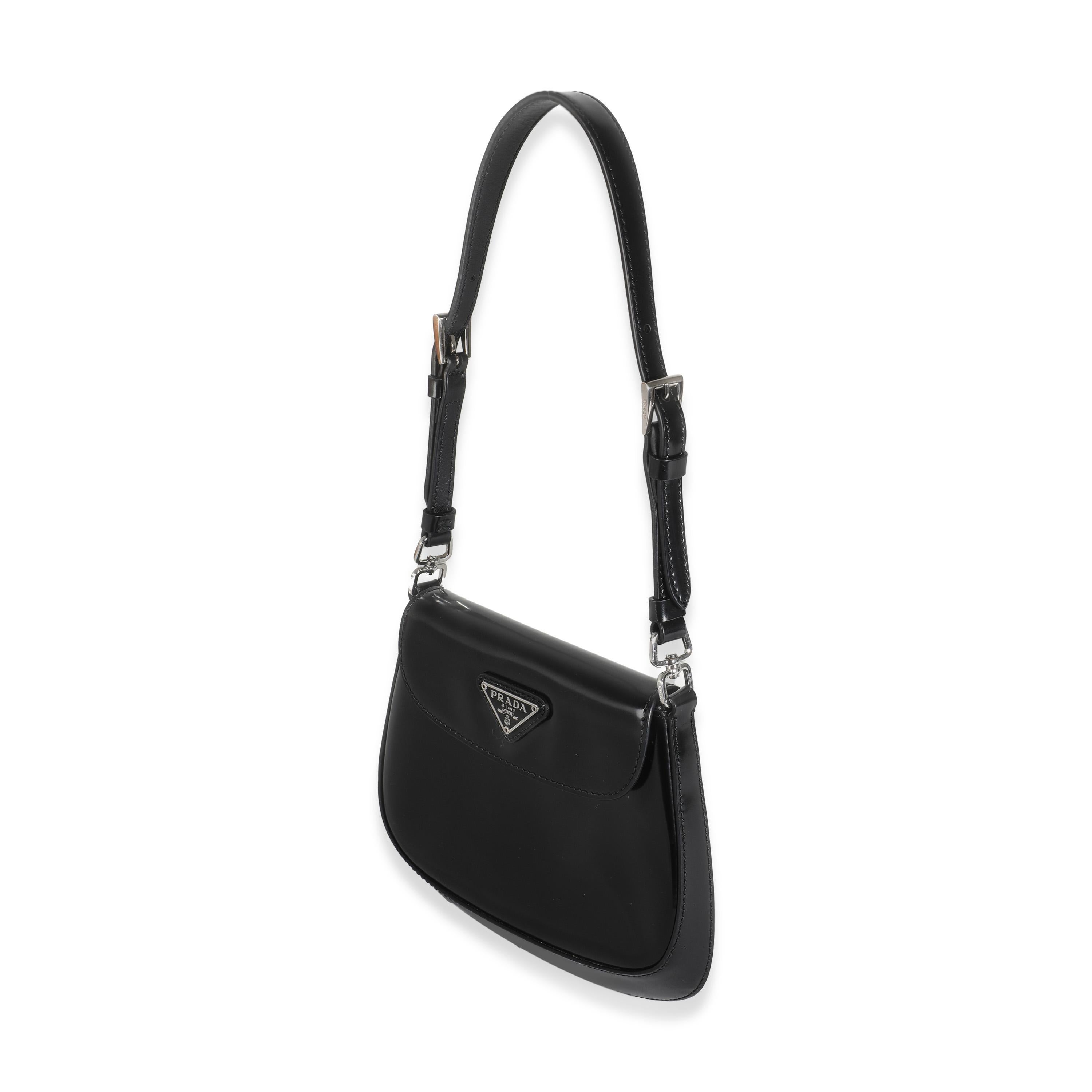 Women's or Men's Prada Black Brushed Leather Mini Cleo For Sale