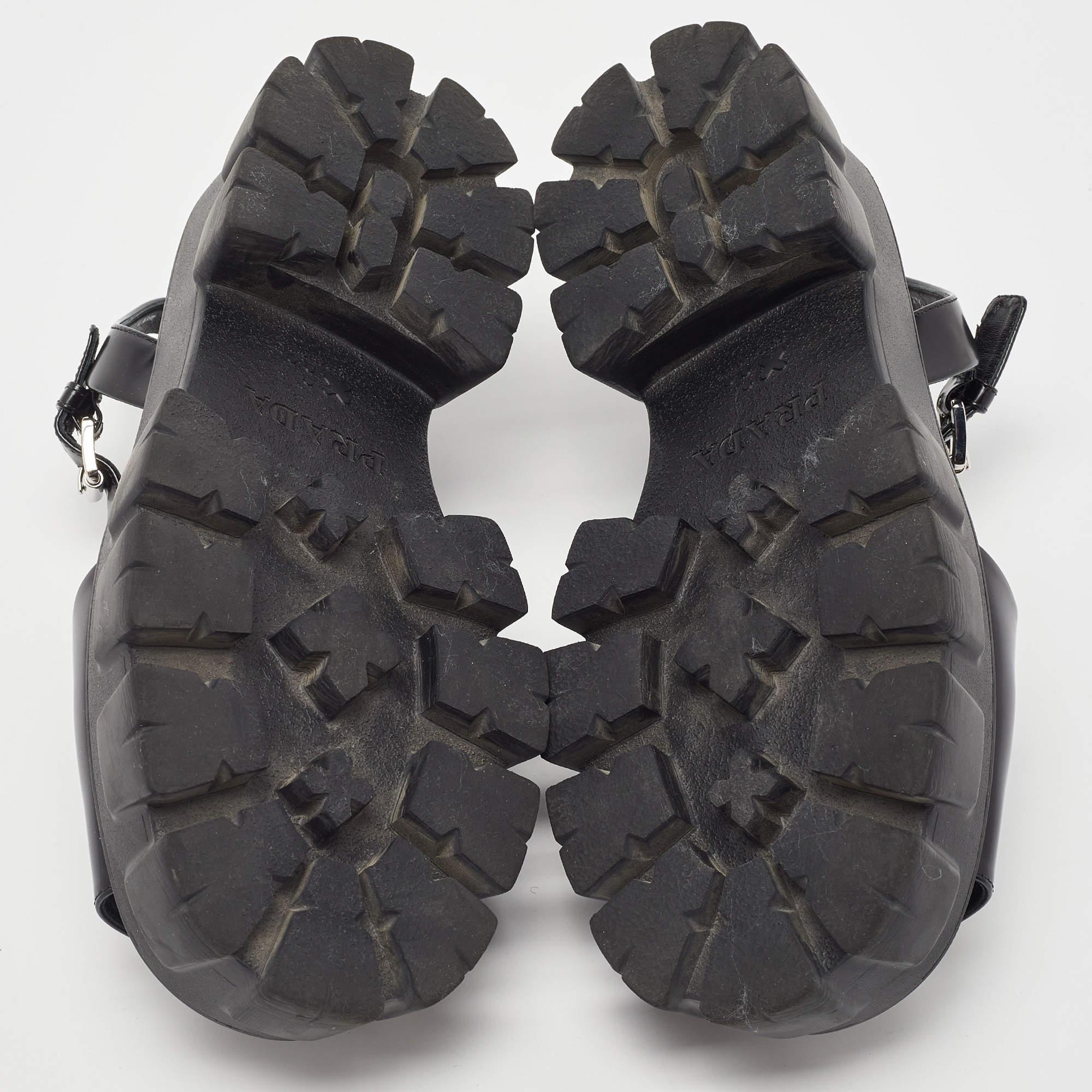 Prada Black Brushed Leather Monolith Platform Sandals Size 41 3