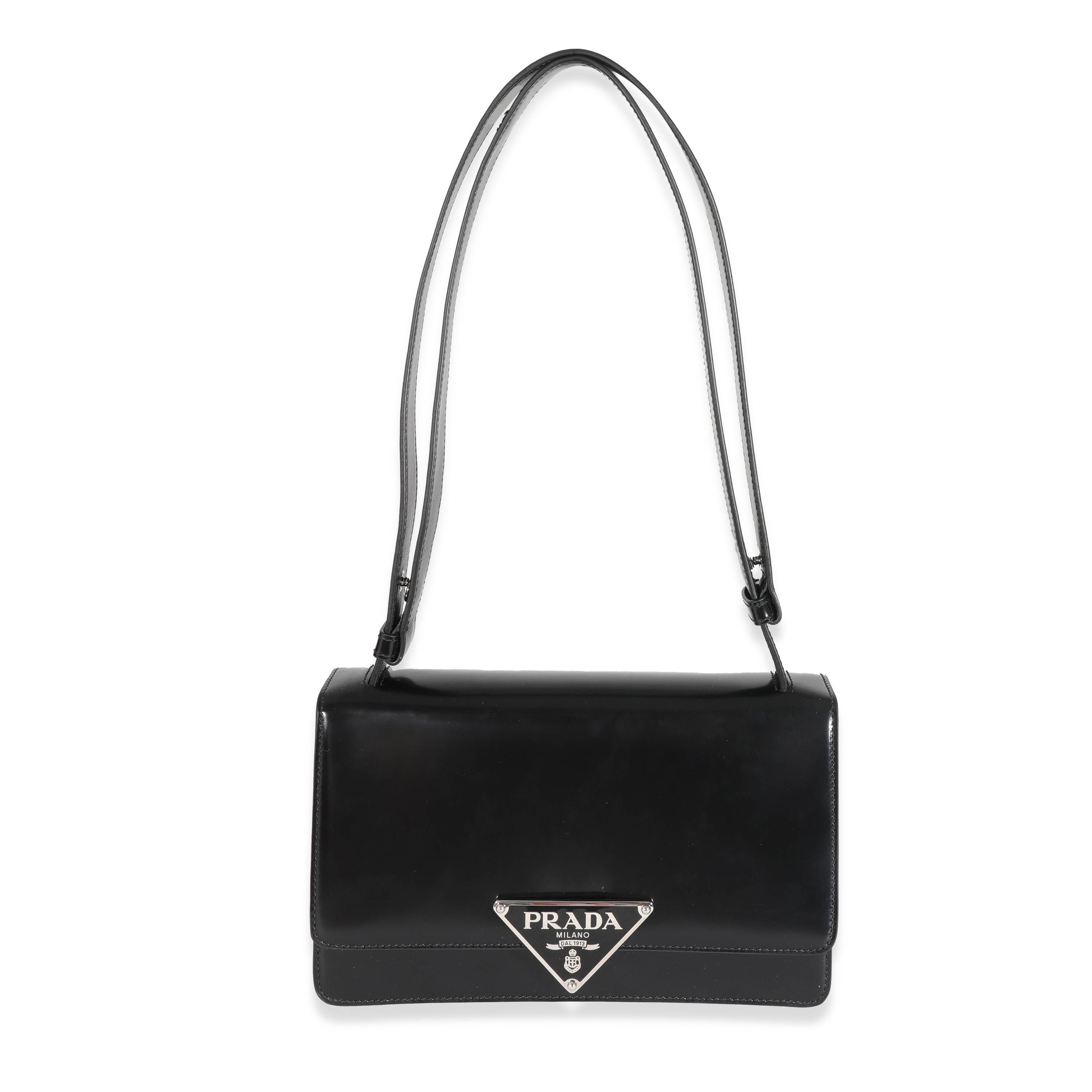 Women's Prada Black Brushed Spazzolato Emblème Flap Bag