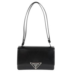 Prada Black Brushed Spazzolato Emblème Flap Bag