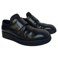 Prada Black Brushed Spazzolato Leather Derby Shoes Size 10 Chunky Platform