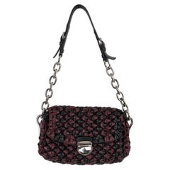 PRADA black & burgundy leather 2010 KNITTED FLAP Shoulder Bag