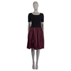 PRADA black & burgundy PANELED SHORT SLEEVE KNIT Dress 42 M