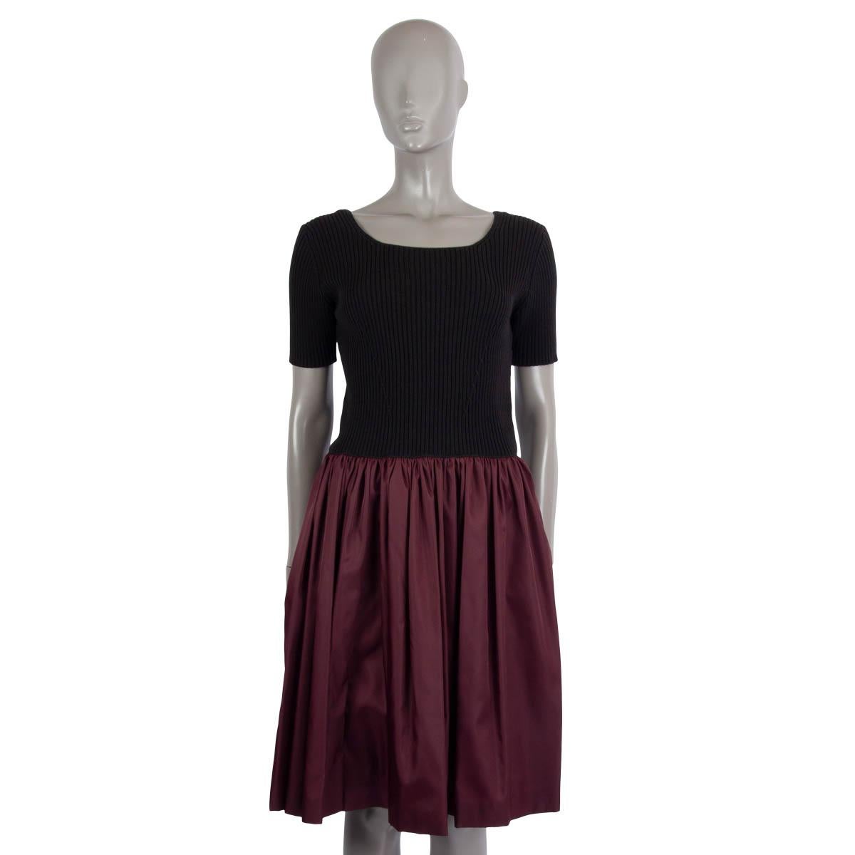 Black PRADA black & burgundy PANELED SHORT SLEEVE KNIT Dress 42 M For Sale