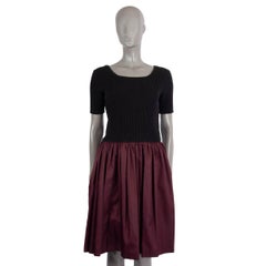 PRADA black & burgundy PANELED SHORT SLEEVE KNIT Dress 42 M