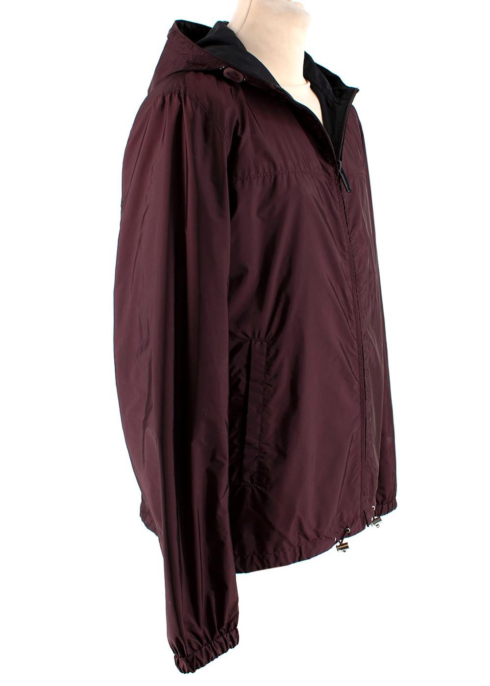 Prada Black & Burgundy Reversible Hooded Nylon Jacket  - US size 42 In New Condition For Sale In London, GB