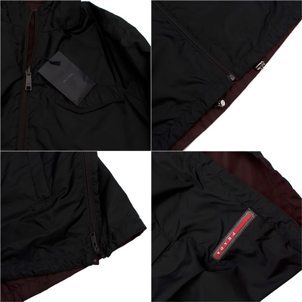 Prada Black & Burgundy Reversible Hooded Nylon Jacket  - US size 42 For Sale 1