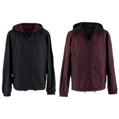 Prada Black & Burgundy Reversible Hooded Nylon Jacket  - US size 42