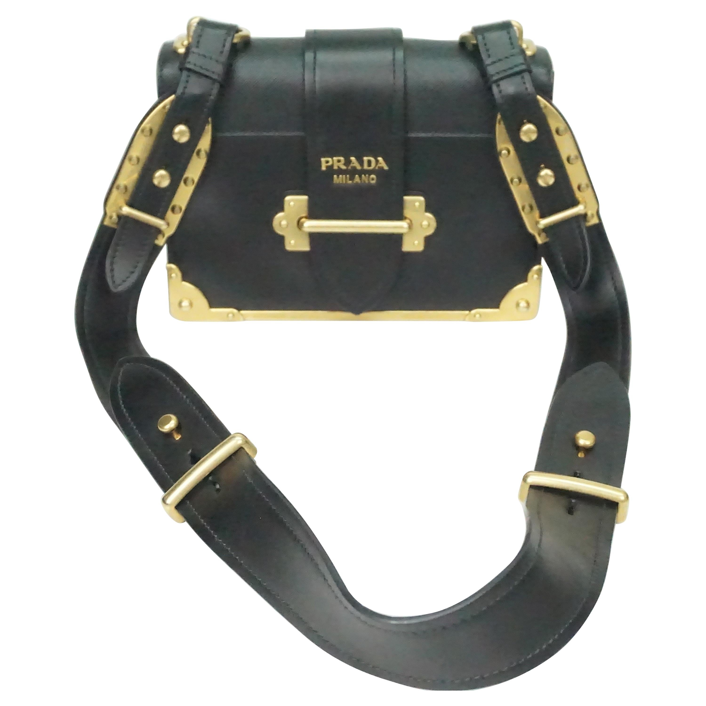 Prada Black Cahier Shoulder Bag W/ Gold Hardware 