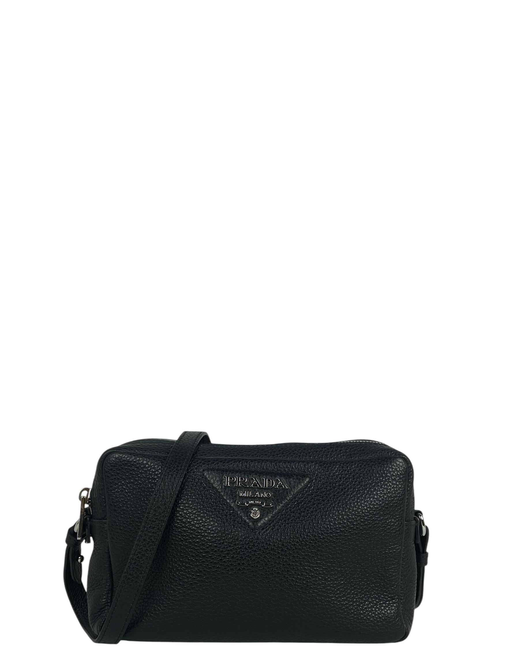 Prada Black Calfskin Leather Flou Camera Crossbody Bag w/ 2 Straps In condizioni ottime in vendita a New York, NY