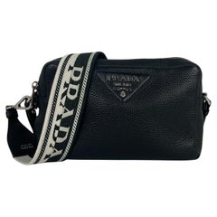 Prada Black Calfskin Leather Flou Camera Crossbody Bag w/ 2 Straps