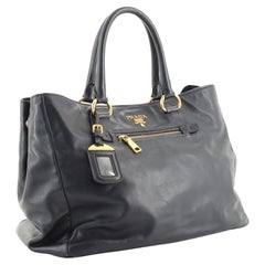 Prada Black Calfskin Leather Front Pocket Convertible Medium Tote Bag
