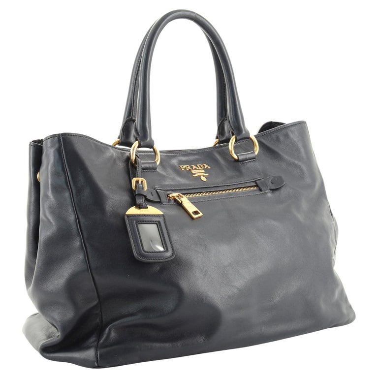 Prada Black Calfskin Leather Front Pocket Convertible Medium Tote Bag at  1stDibs | tote bag with front pocket, prada calf leather tote bag, glossy prada  tote
