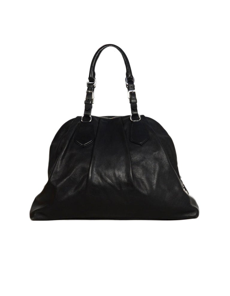Prada Black Calfskin Leather Large Buckle Pleated Bowler Bag For Sale ...
