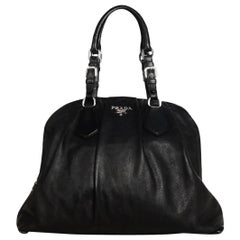 Prada Black Calfskin Leather Large Buckle Pleated Bowler Bag
