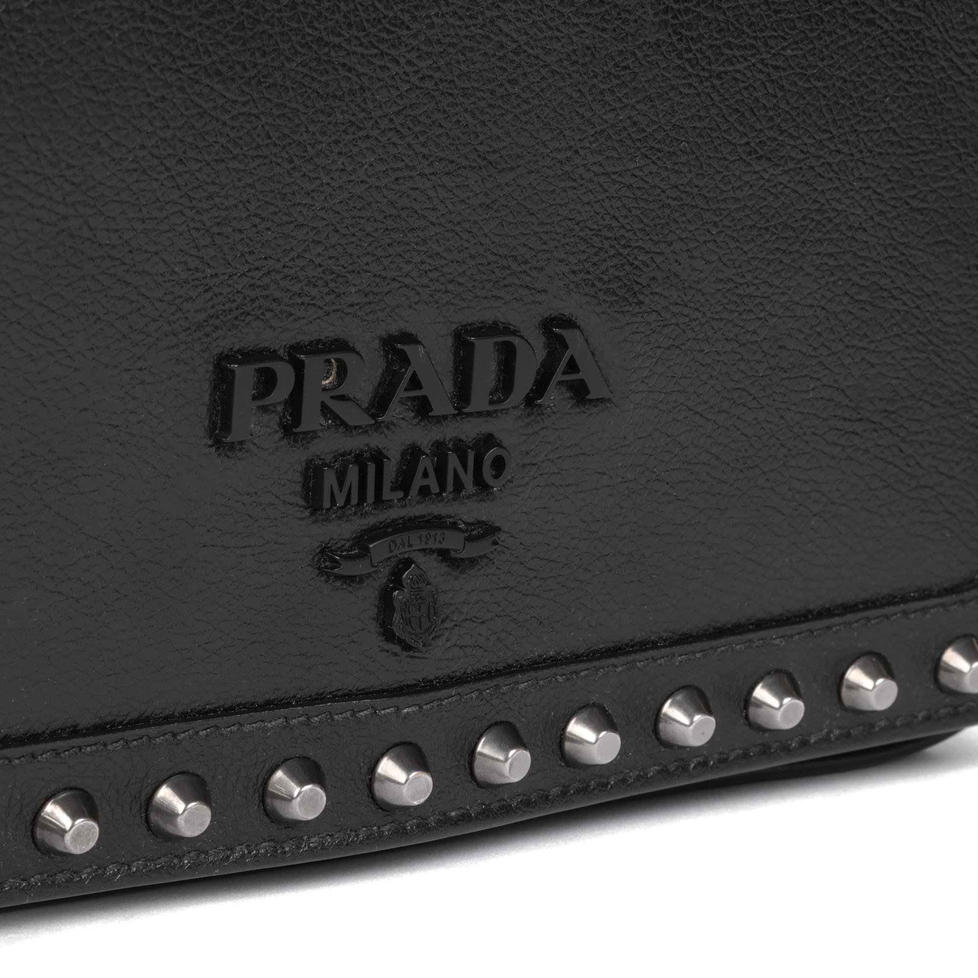 PRADA Black Calfskin Leather Studded Crossbody Bag 3
