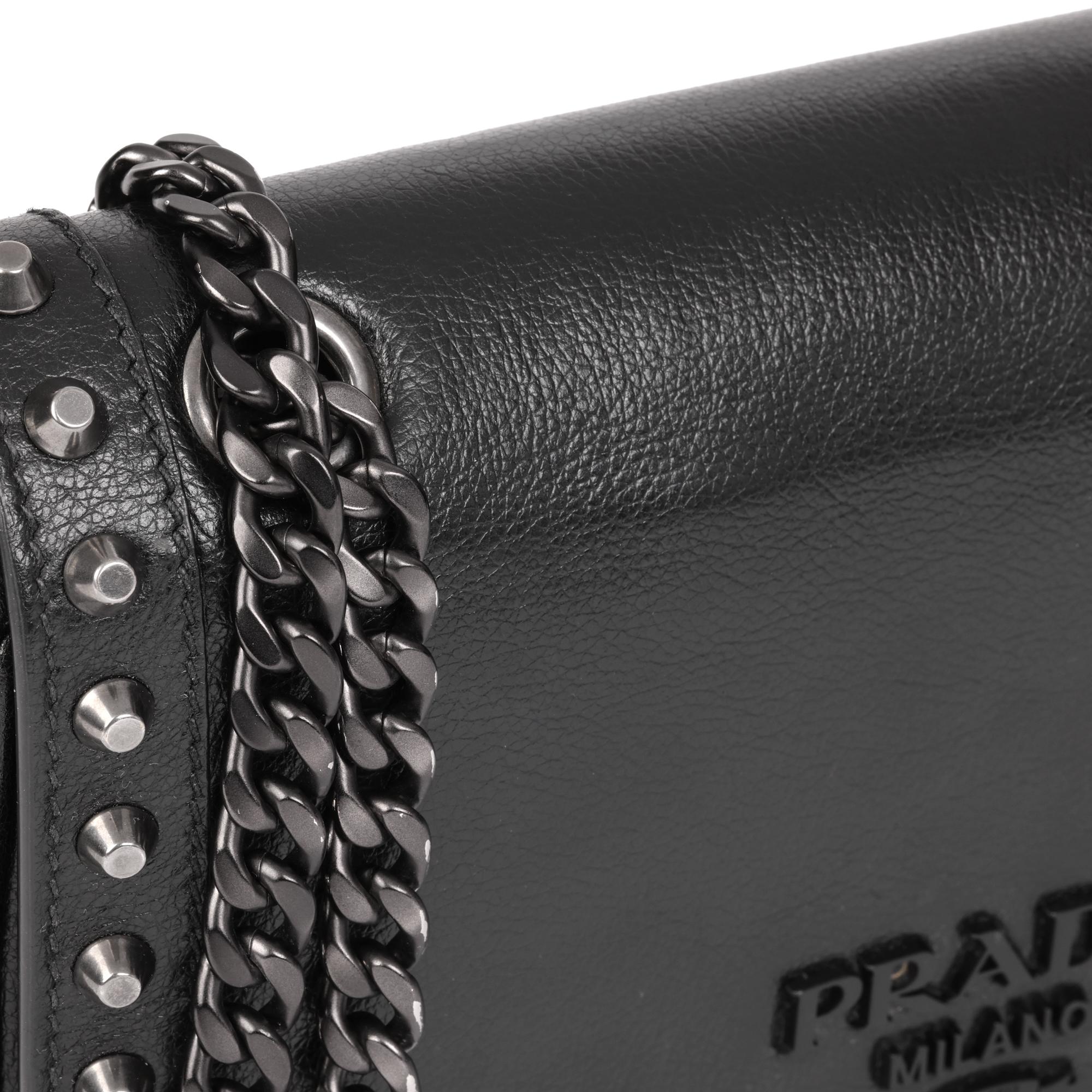 PRADA Black Calfskin Leather Studded Crossbody Bag 4