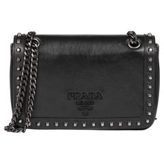 Used PRADA Black Calfskin Leather Studded Crossbody Bag