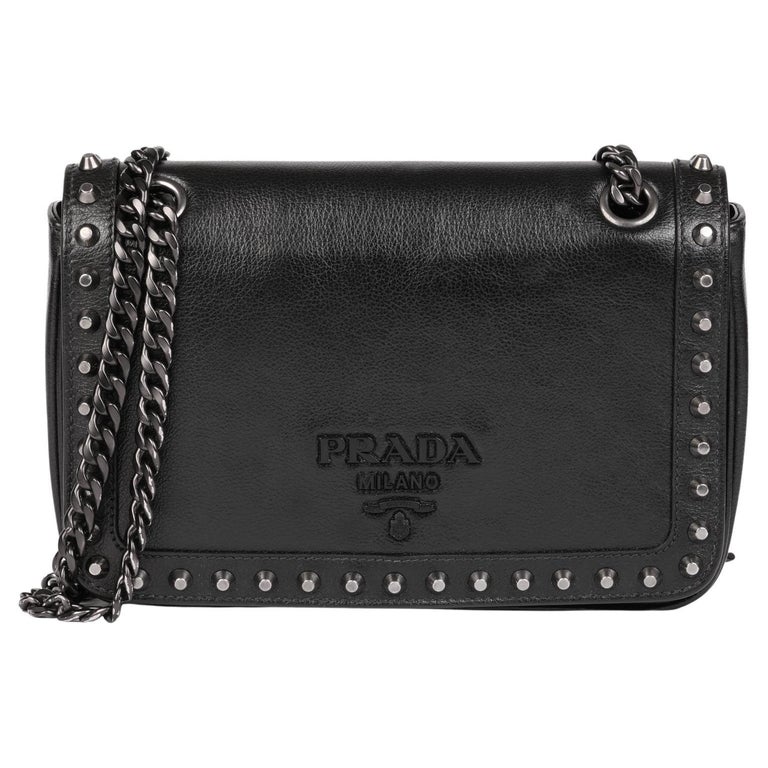 PRADA Black Calfskin Leather Studded Crossbody Bag at 1stDibs