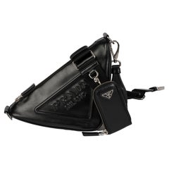 PRADA Black Calfskin Leather Triangle Shoulder Bag