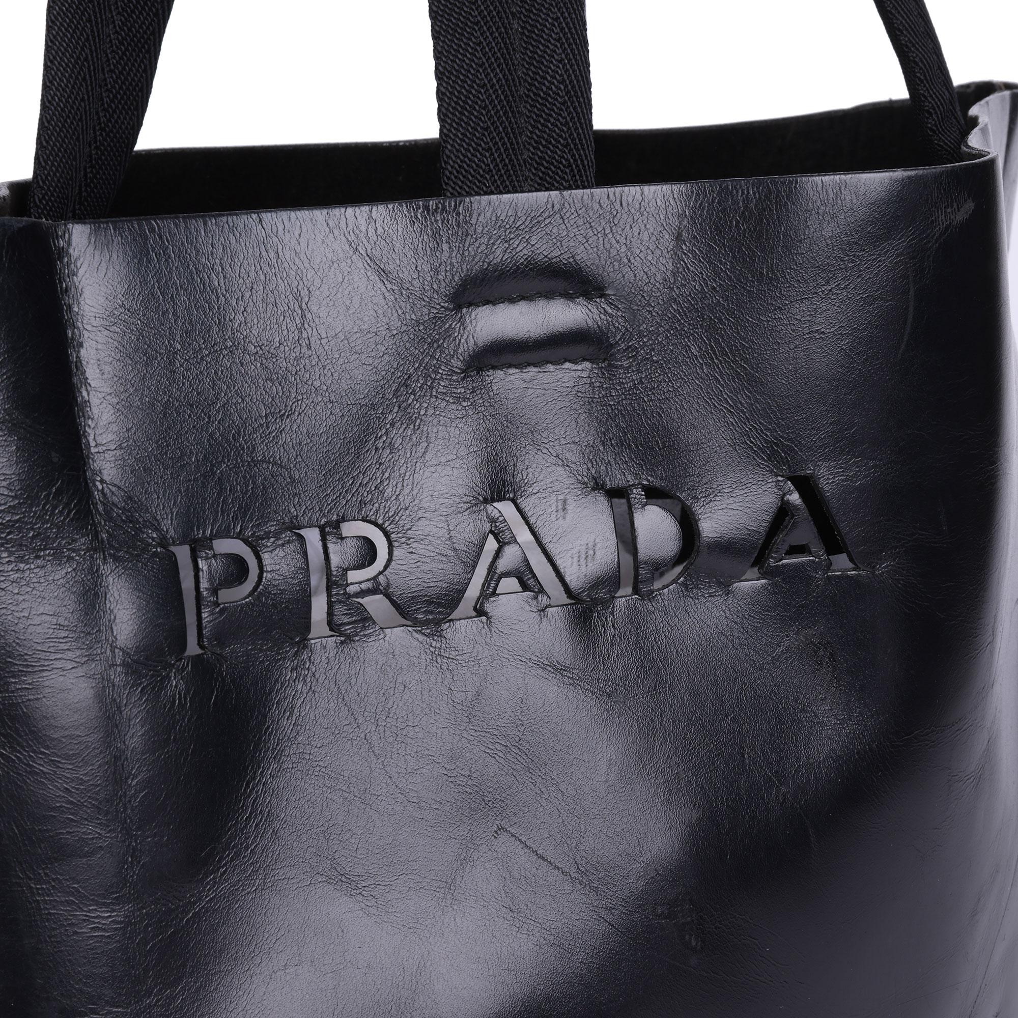 Prada Black Calfskin Leather Vintage Cut-Out Tote 5