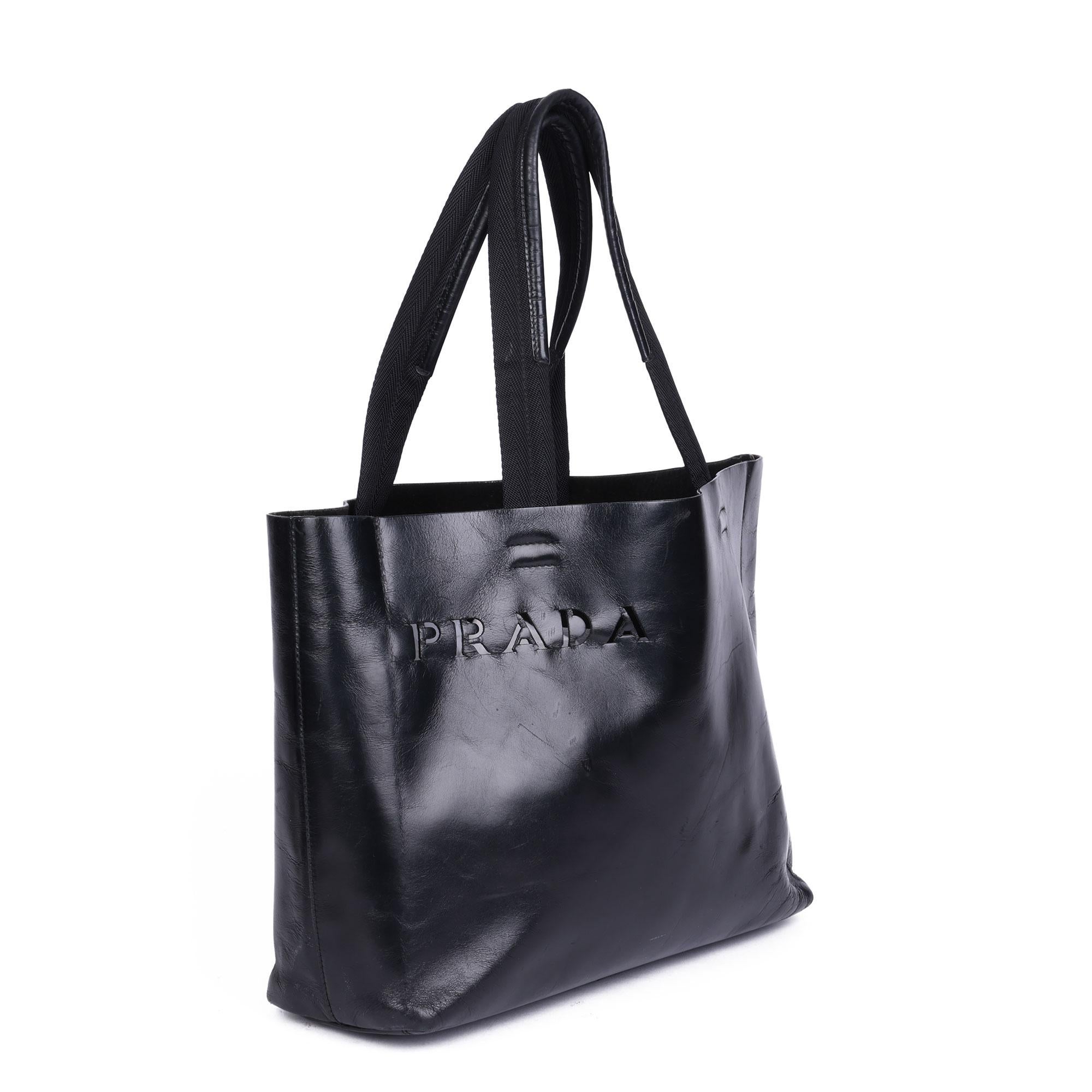 Women's Prada Black Calfskin Leather Vintage Cut-Out Tote