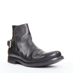 Prada, schwarz, Kalbsleder, silberne Schnalle hinten, überlappende Rundform Stiefeletten UK 9,5 / EU 43,5