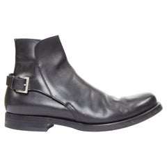 Prada, schwarz, Kalbsleder, silberne Schnalle hinten, überlappende Rundform Stiefeletten UK 9,5 / EU 43,5