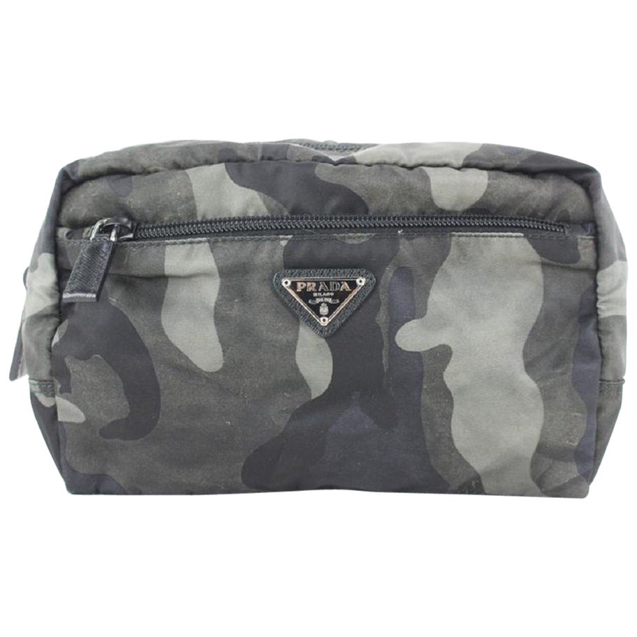 Prada Black Camo Tessuto Cosmetic Pouch Second Bag 684pr621