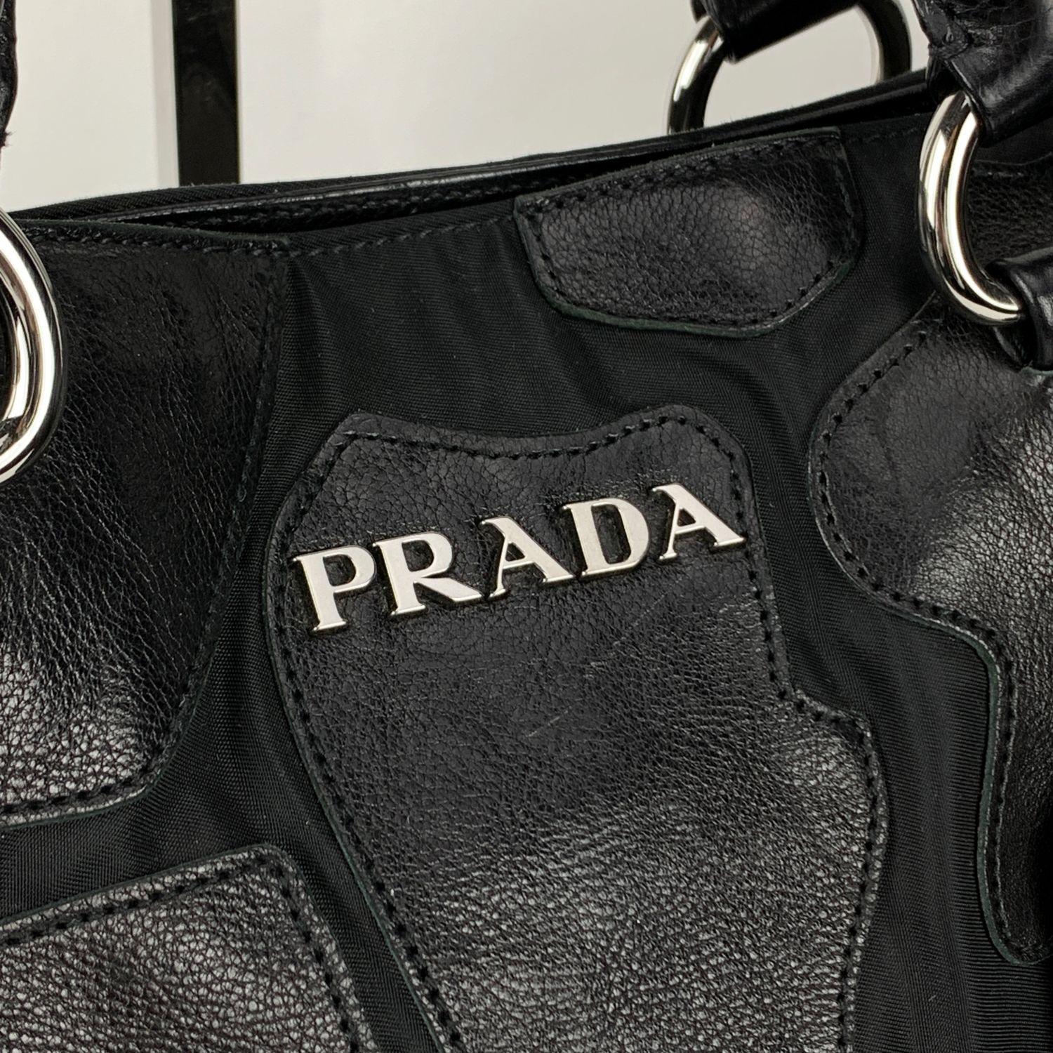 Prada Black Canvas and Leather 2 Way Tote Shoulder Bag BR4042 In Excellent Condition In Rome, Rome