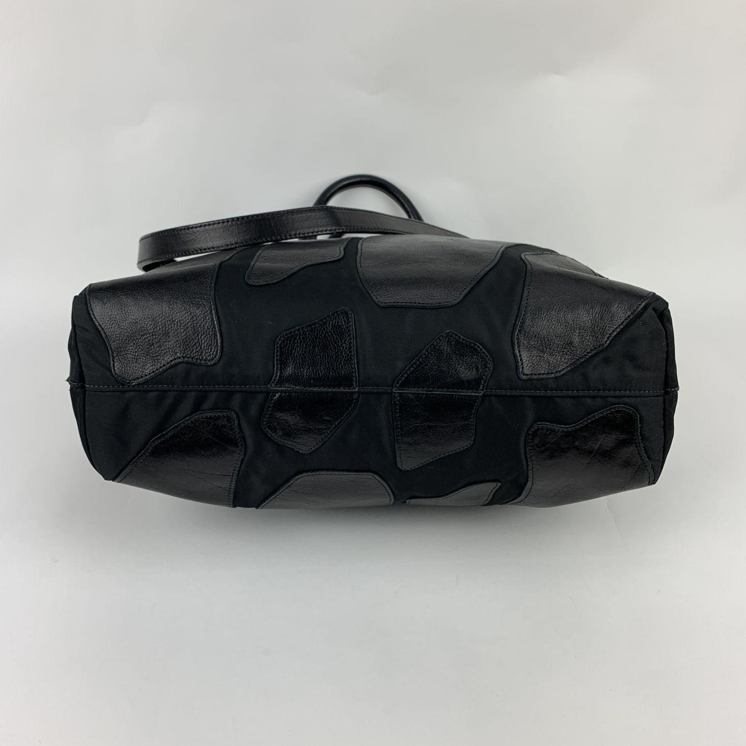 Prada Black Canvas and Leather 2 Way Tote Shoulder Bag BR4042 1