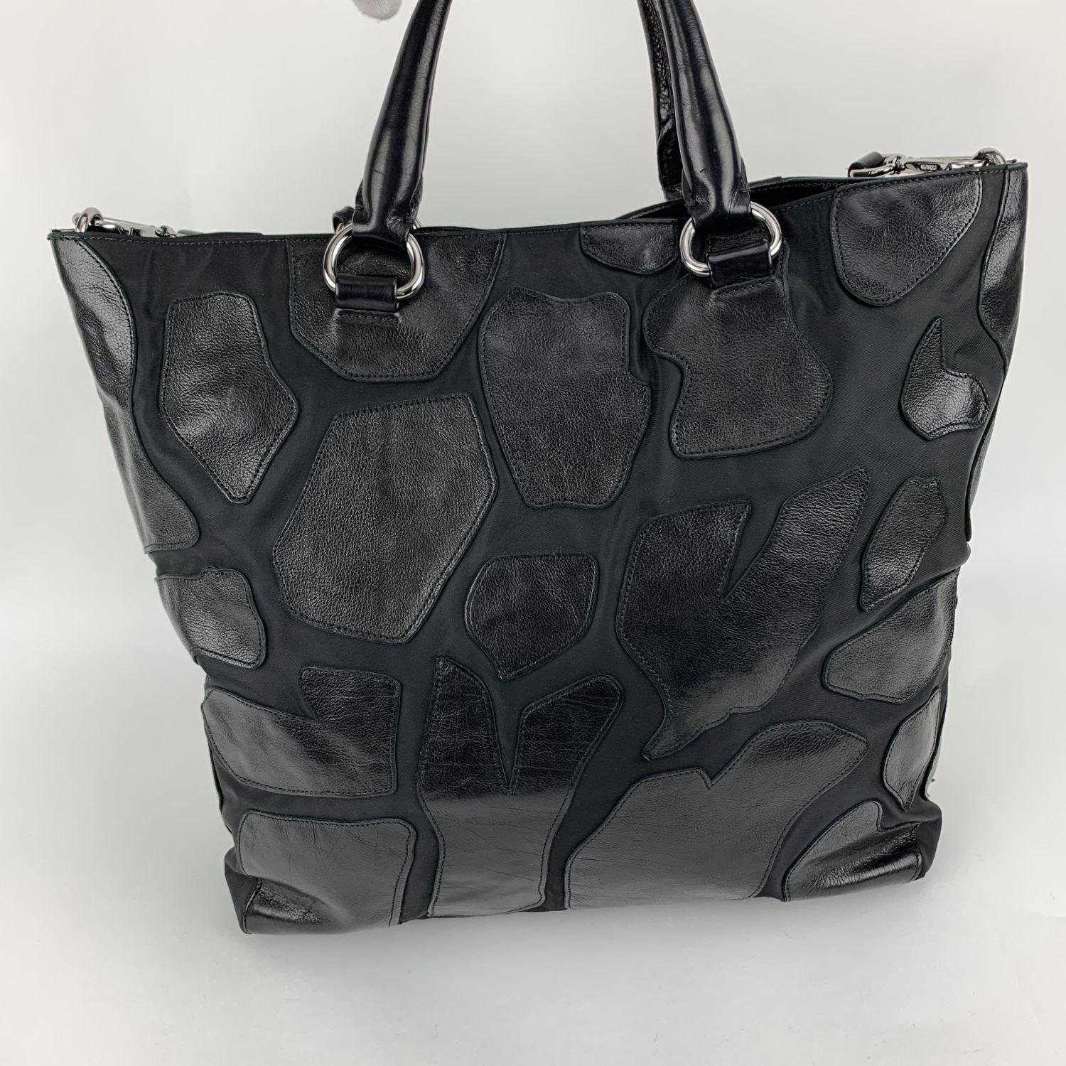 Prada Black Canvas and Leather 2 Way Tote Shoulder Bag BR4042 2