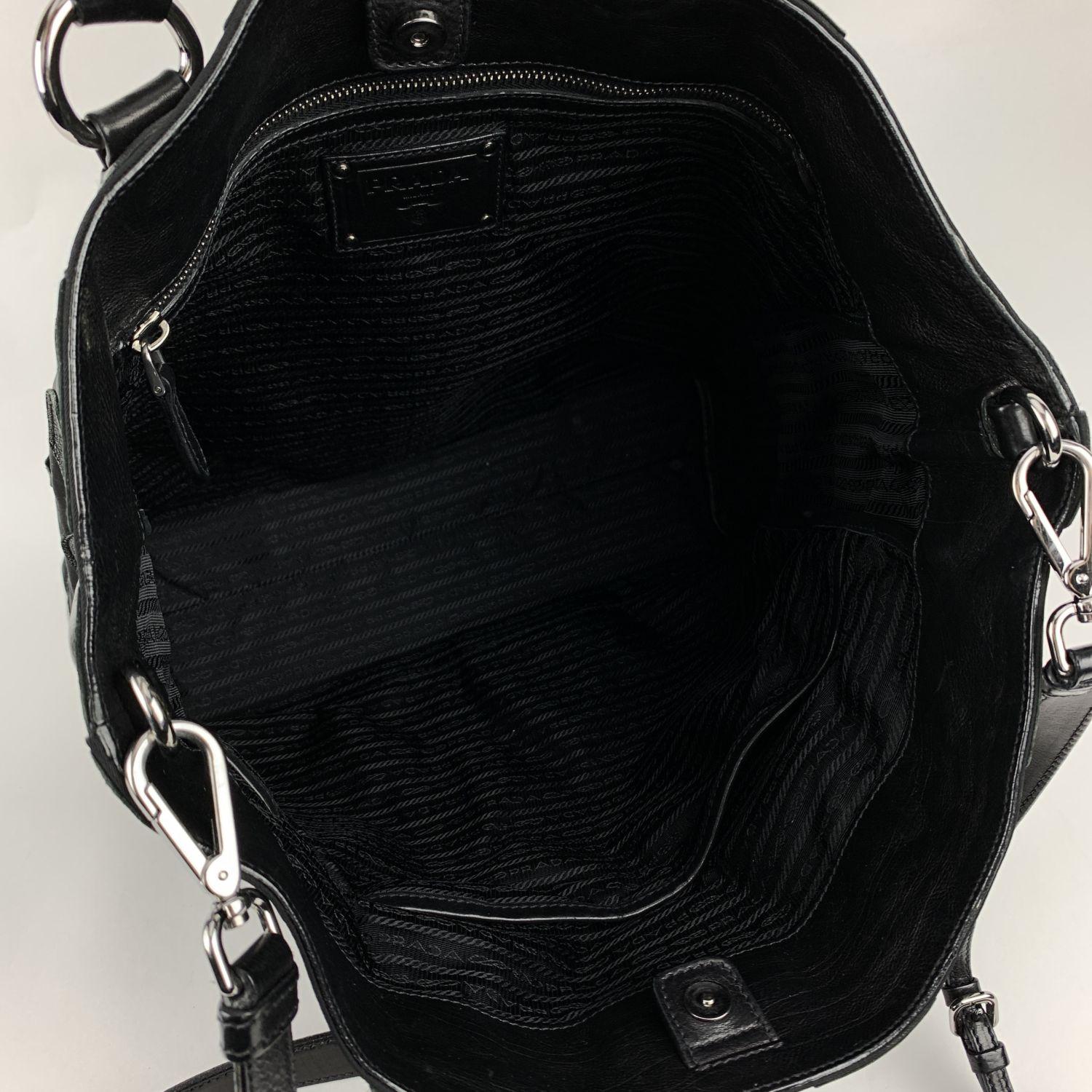 Prada Black Canvas and Leather 2 Way Tote Shoulder Bag BR4042 3