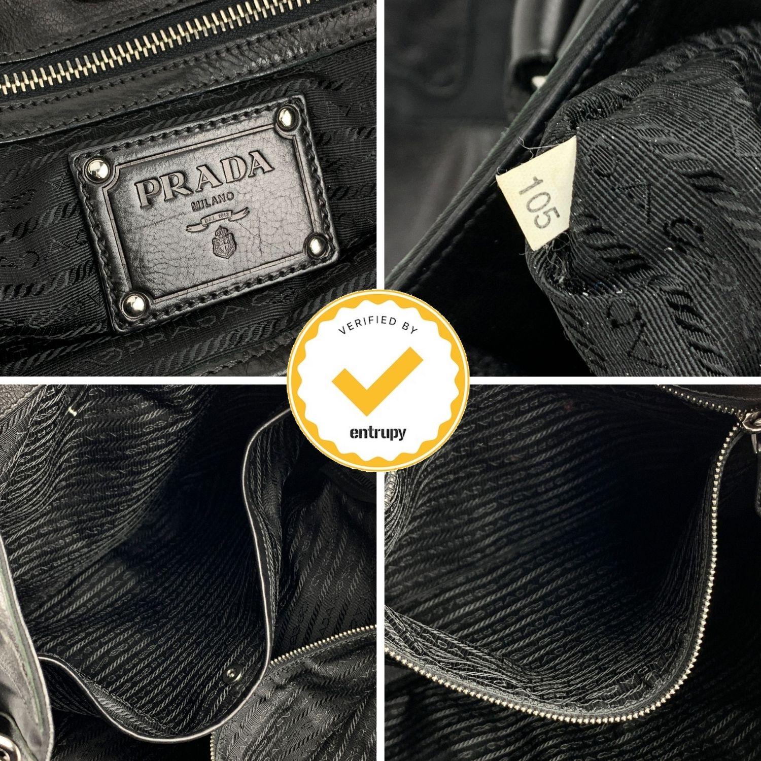 Prada Black Canvas and Leather 2 Way Tote Shoulder Bag BR4042 4