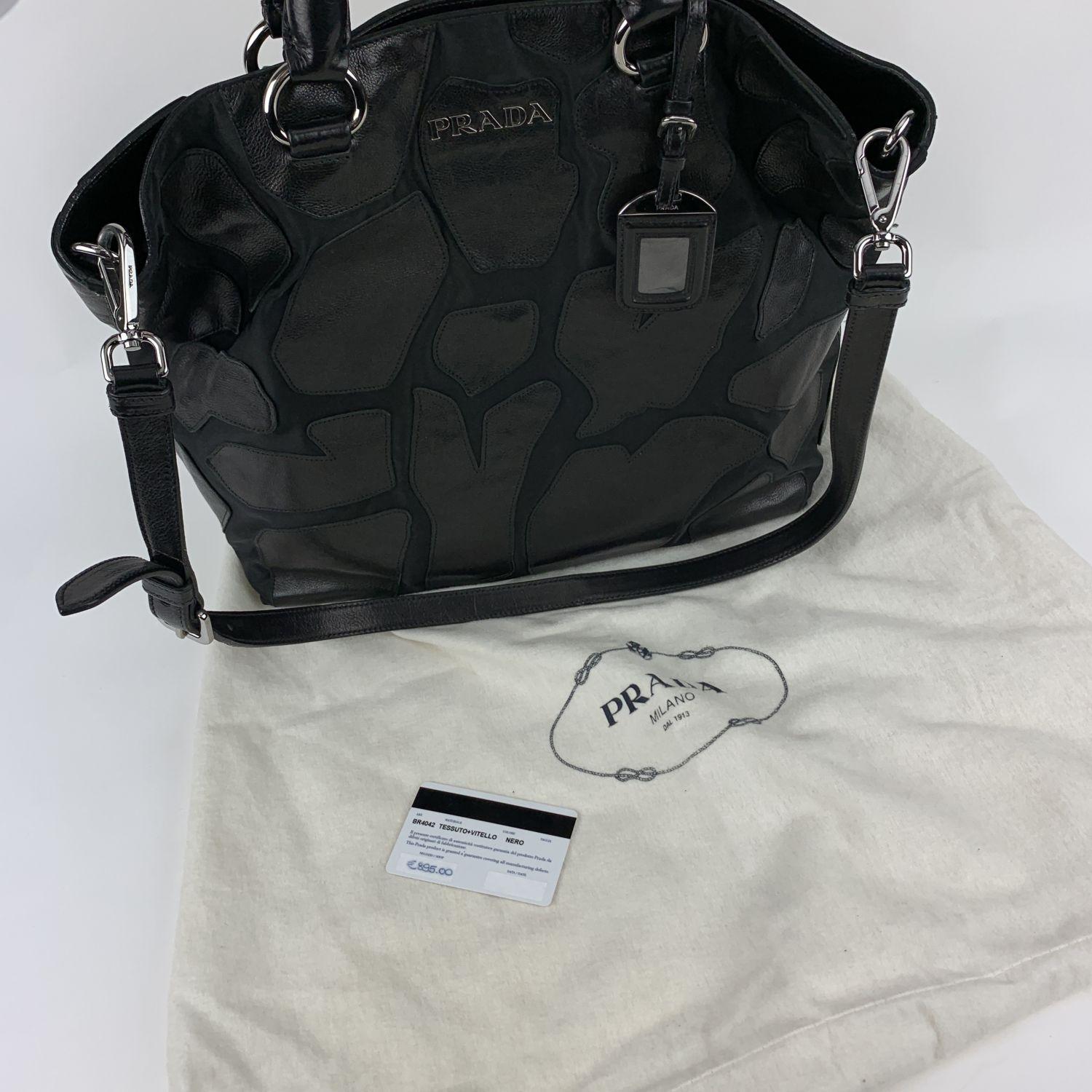 Prada Black Canvas and Leather 2 Way Tote Shoulder Bag BR4042 5