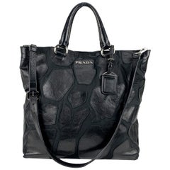 Prada Black Canvas and Leather 2 Way Tote Shoulder Bag BR4042