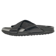 Prada Black Canvas and Leather Crisscross Flat Slides Size 40