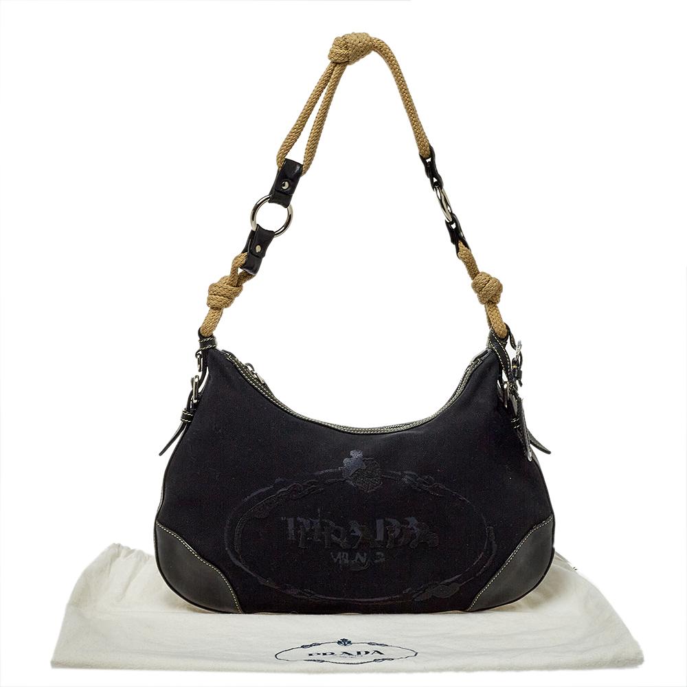 Prada Black Canvas And Leather Cruise Rope Baguette Bag 5