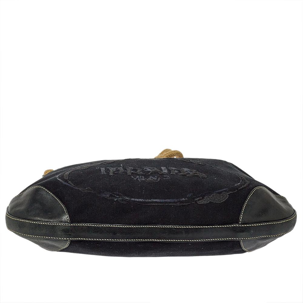 Prada Black Canvas And Leather Cruise Rope Baguette Bag In Good Condition In Dubai, Al Qouz 2