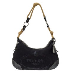 Prada Black Canvas And Leather Cruise Rope Baguette Bag
