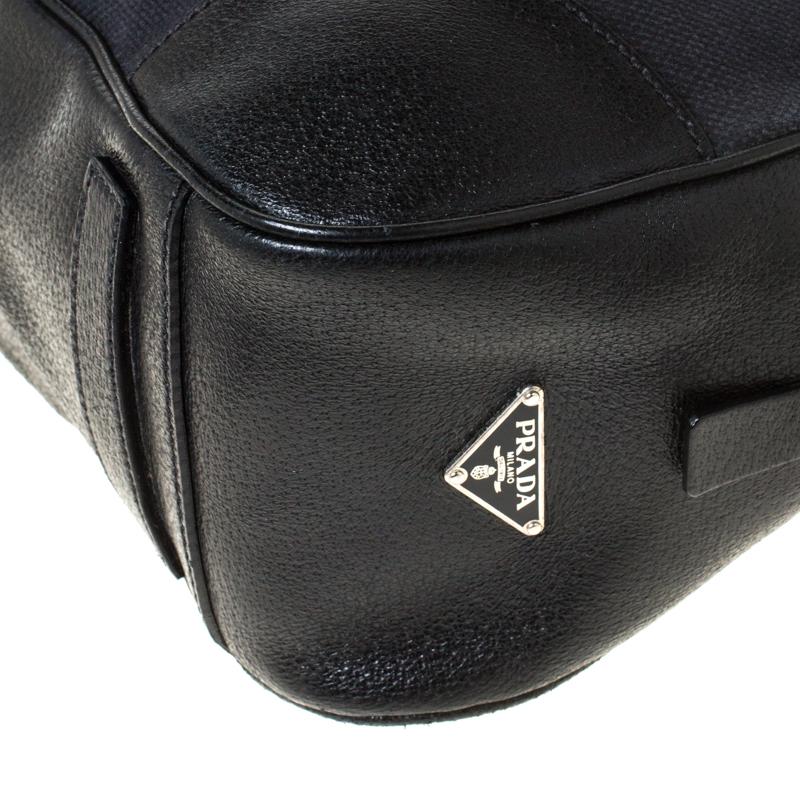 Prada Black Canvas and Leather Trim Bowler Bag 2