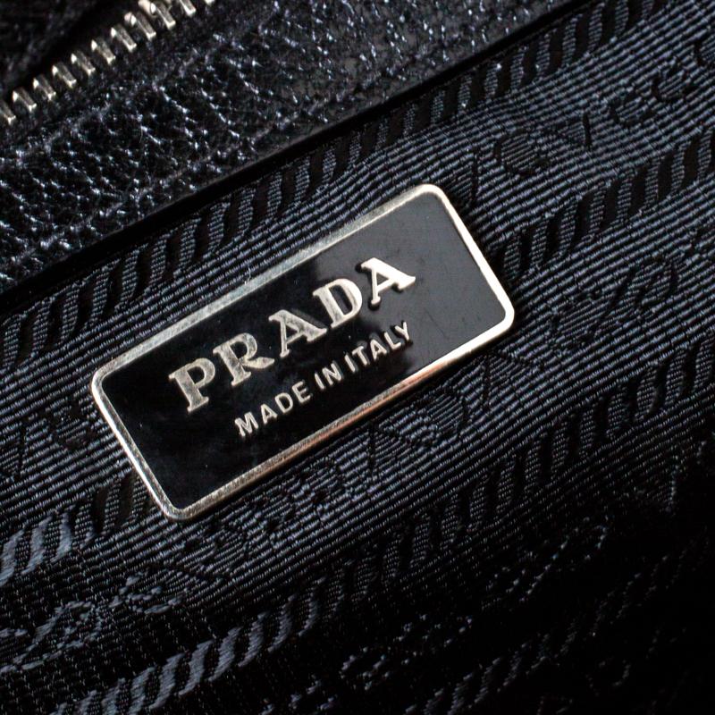Prada Black Canvas and Leather Trim Bowler Bag 5