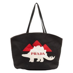 Prada Black Canvas Canapa Dinosaur Tote