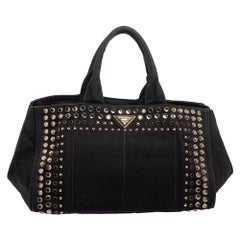 Bolso Canapa de lona negra con cristales de Prada