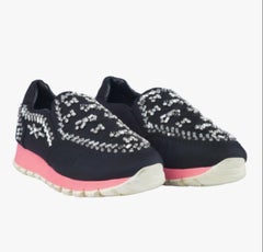 Prada Black Canvas Crystal Embellished Slip on Sneakers - '20s